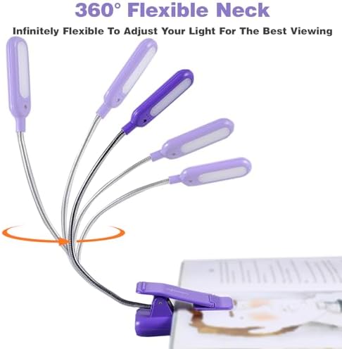VAVOFO Rechargeable Book Light for Reading in Bed Kids, 7 LED Reading Light with 9-Level Warm Cool White Daylight, Eye Care Lamp with Power Indicator for Bookworms (Dark Purple)