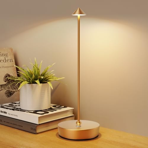 Set of 2 LED Cordless Table Lamp, Rechargeable Battery Operated Dimmable Restaurant Table Lamp, 6000mAh, Outdoor Patio Gold