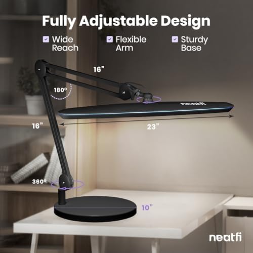 Neatfi 2200LM 24W LED Desk Lamp w/Base, Non-CCT 23-Inch Wide Head (Black)