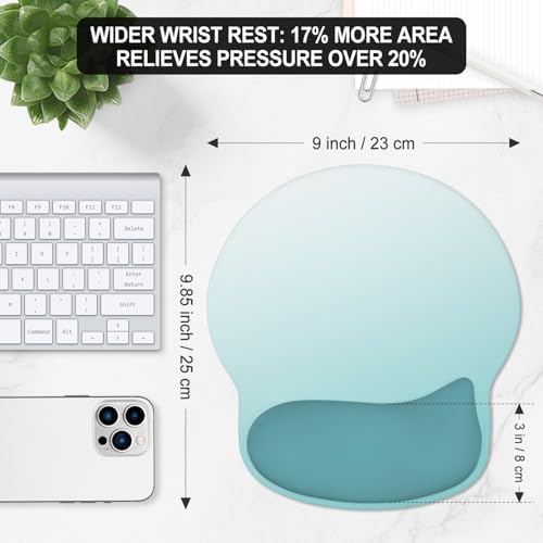 ITNRSIIET Ergonomic Mouse Pad with Wider Memory Foam Wrist Rest +17%, Curved Cushion Reduces Pressure 20%, Pain Relief, Non-Slip, Smooth, Cute Color Desk Accessory, 9.85 x 9 inch, Light Green