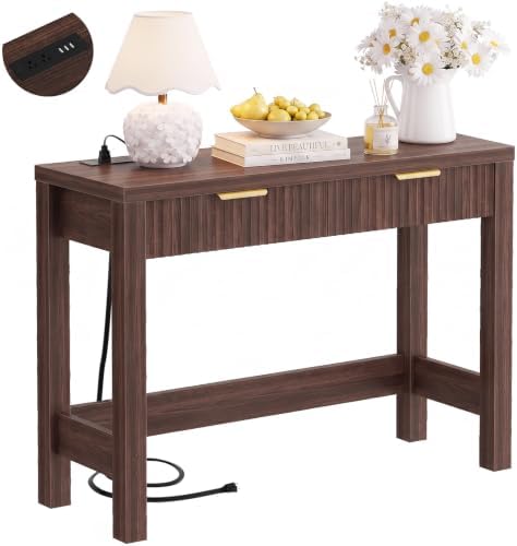 Cyclysio 39" Console Table with Charging Station & 2 Fluted Drawers