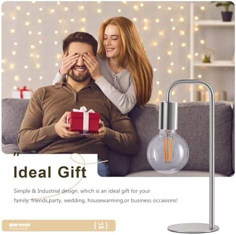 Industrial Modern Brush Nickel Table Lamp 13.5", for Desk or Bedside