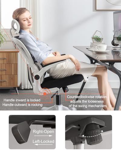 Office Chair Mesh Desk Chair, Ergonomic High-Back Rolling Gaming Work Chairs with Wheels and Adjustable Headrests,Comfortable Flip-up Arms for Home,Bedroom,Study Gaming