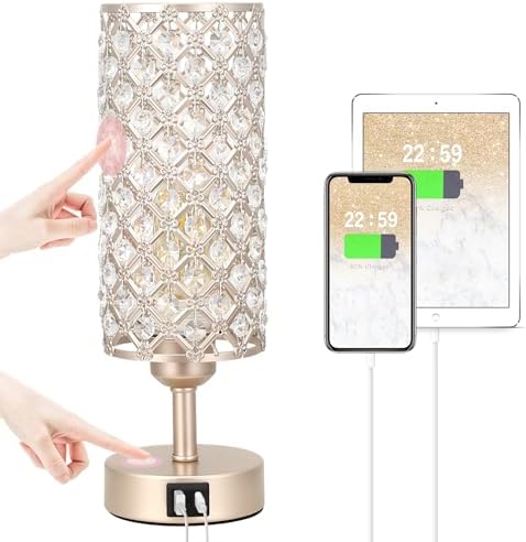 Champagne Gold Bedside Lamp, Nightstand Lamp for Bedroom (Bulb included)