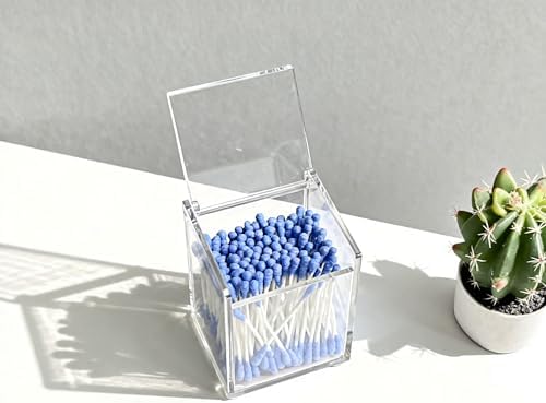 Clear Acrylic Qtip Holder with Lid, Cotton Balls Swab Organizer