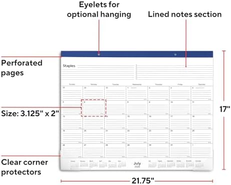 Staples 2026-2027 Academic Monthly Desk Pad Calendar, 21.75x17 In