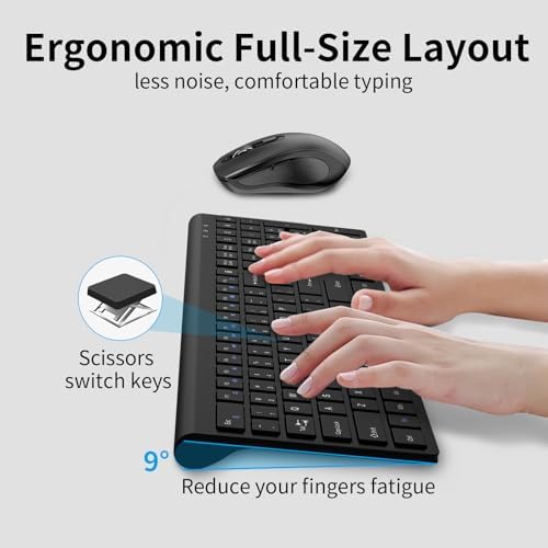 Wireless Keyboard and Mouse, Slim Full Size Keyboard with Calculator Button, Fn Lock, Silent Computer Mouse with Side Button, 2400 DPI, 2.4G USB Cordless Set for Laptop PC Windows Mac -Black