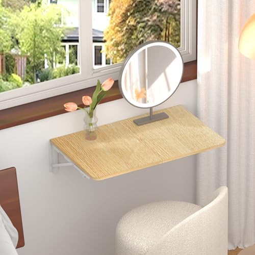 TEAMIX Wall Mounted Folding Table for Small Spaces, Floating Desk, Maple