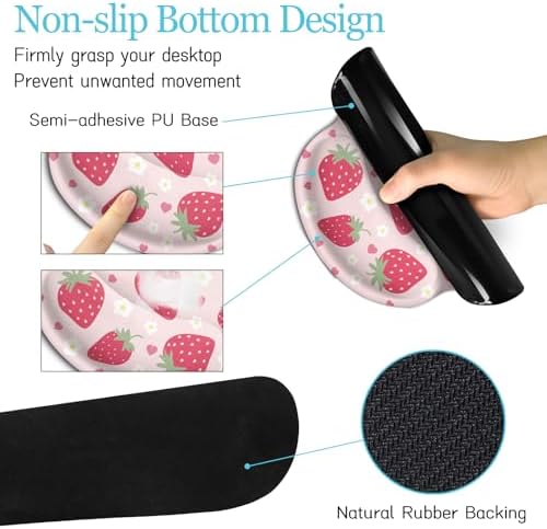 LIMKRIAN Strawberry Mouse Pad Large Desk Mat Set, Pink Ergonomic Mouse Pad