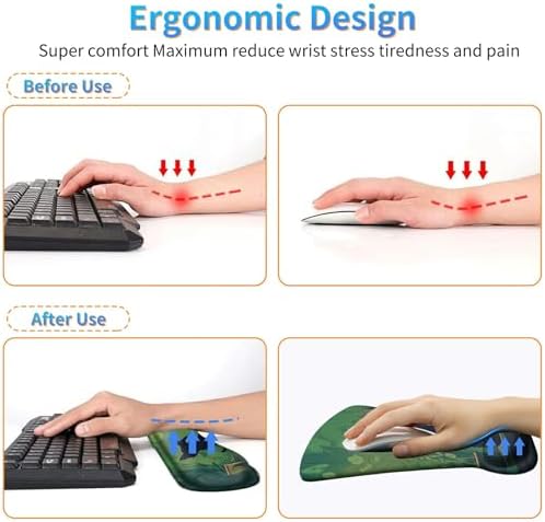 3Pcs Ergonomic Memory Foam Keyboard Wrist Rest Pad Set, Black Cat Leaf