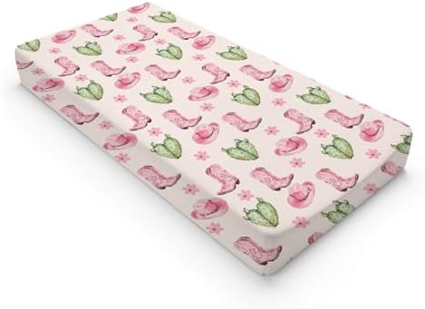 Western Cactus Flowers Floral Pattern Baby Changing Pad Cover, Unisex Western Nursery Diaper Changing Table Pad Mat Sheet for Boys Girls-16x32