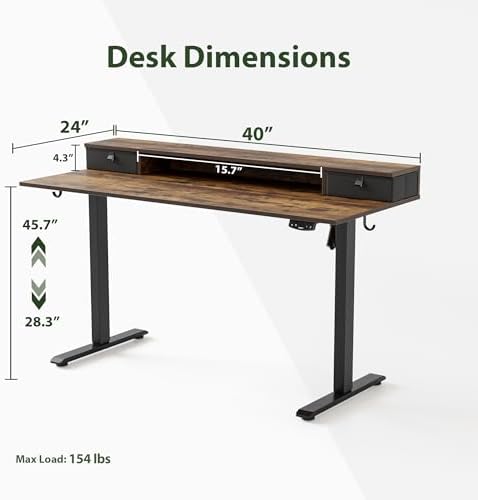 Agilestic 40 * 24 Inch Electric Standing Desk with Drawers, Rustic Brown
