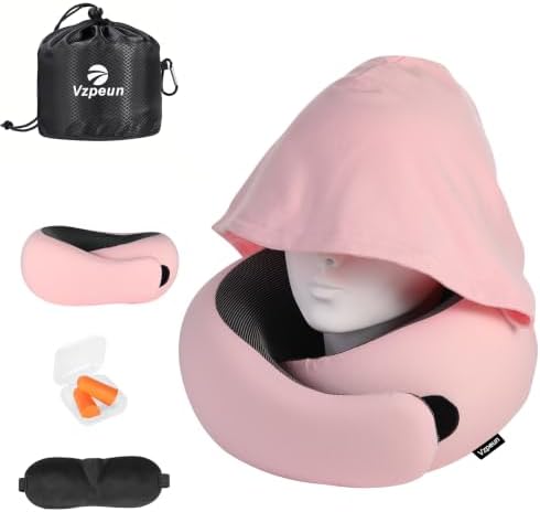 Travel Pillow - Hooded Neck Pillow Airplane Memory Foam Filling