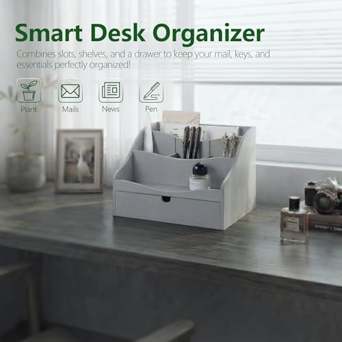 Rebee Vision Mail Organizer for Desk with Drawer Home & Office Decor, Gray