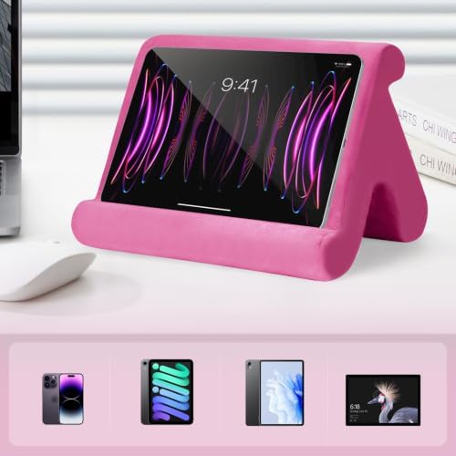 Universal Multi-Angle Tablet Stand Holder-Soft Pad Stand with black phone holder for Lap,Knee,Sofa and Bed,Compatible with iPad Pro 9.7,10.5,12.9 Air Mini 4 3,Kindle,Galaxy Tab,E-Reader (Pink)
