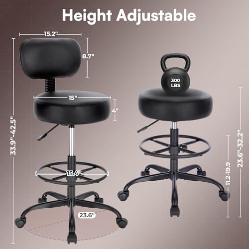SUPERJARE Drafting Chair with Backrest, Set of 3, Swivel Barstools for Shop