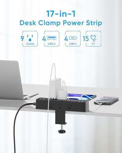 Desk Clamp Power Strip 15FT, Acozvin 40W Total Fast Charging Station