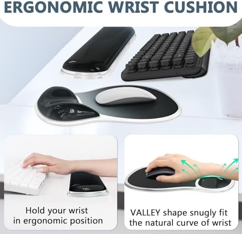 AKIT Ergonomic Mouse Pad with Wrist Rest&Keyboard Wrist Rest Set,Gel,Black