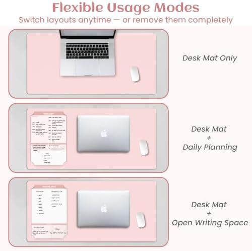 Leather Desk Pad Protector, Large Office Faux Leather Desk Mat, Non-Slip Large Mouse Pad, Flexible Desktop Dry Erase Planning Sheets Included - 16"x34" Blush Pink