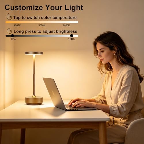 Cordless Table Lamp Rechargeable, 72h Battery Powered Table Light, Titanium