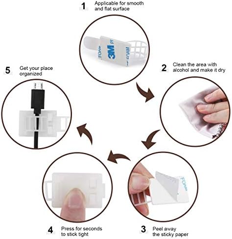 100Pcs Adhesive Cable Management Clips with 50Pcs Zip Ties, Adjustable Nylon Cable Strap Ties Wire Clips Clamps Organizer, Extra Screw & Hole - 3.55 Inch White