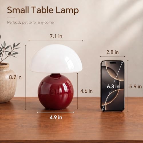 Dawnwake Mushroom Lamp Table Lamp for Bedroom-Small Table Lamps,Wine Red