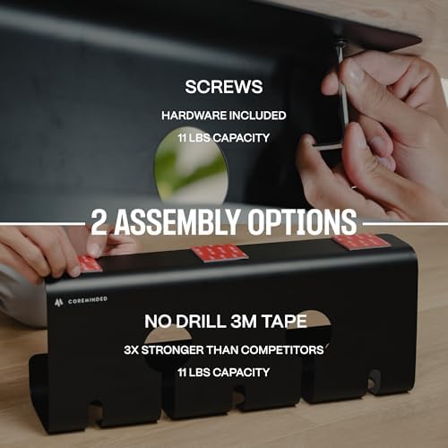 COREMINDED No-Drill Under Desk Cable Management Tray, 2-Pack, Medium