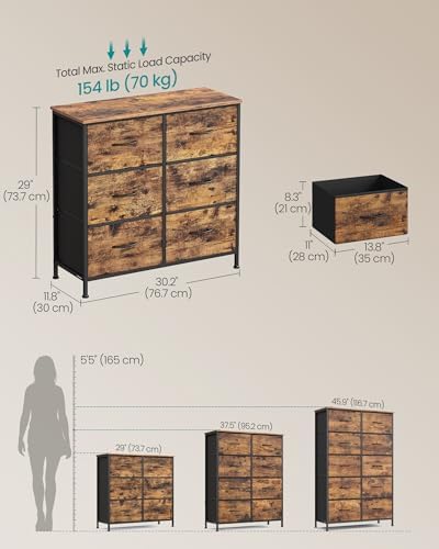 SONGMICS Dresser for Bedroom, Tall Dresser with 6 Fabric Drawers