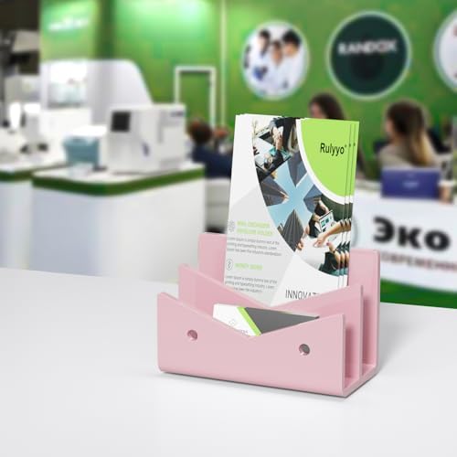 Mail Organizer Envelope Holder - 2 Compartments Pink Acrylic Mail Holder Countertop Vertical Desk Organizer Small File Bill Document Notebook Letter Sorter for Home School Office Supplies