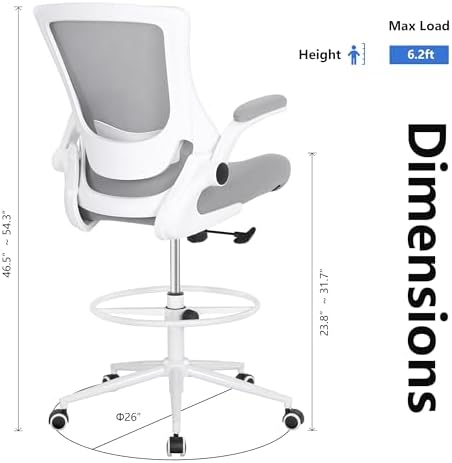 Misolant Tall Office Chair, Drafting Chair for Standing Desk, High Office Chair with Adjustable Lumbar Support, Flip-up Arm and Footrest Ring, Tall Drafting Chair for Bar Height Desk