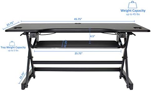 Rocelco 46" Large Height Adjustable Standing Desk Converter - Quick Sit Stand Up Triple Monitor Riser - Tall Gas Spring Assist Computer Workstation - Retractable Keyboard Tray - Black (R DADRB-46)