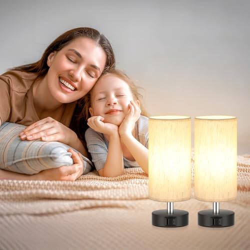 Small Table Lamps for Bedroom set of 2 - Touch Lamps with 3 Way Dimmable
