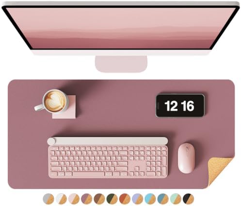 YSAGi Double-Sided Desk Pad, Leather Desk Mat, Eco Cork Desk Pad Protector, Large Mouse Pad for Desk, Waterproof Desk Blotter Pad, Desk Writing Pad for Office Work&Home(23.6"x13.7",Cork+Dark Pink)