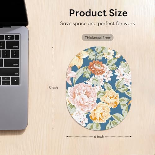 Oval Mouse Pad 6x8in Non-Slip for Laptop,Floral