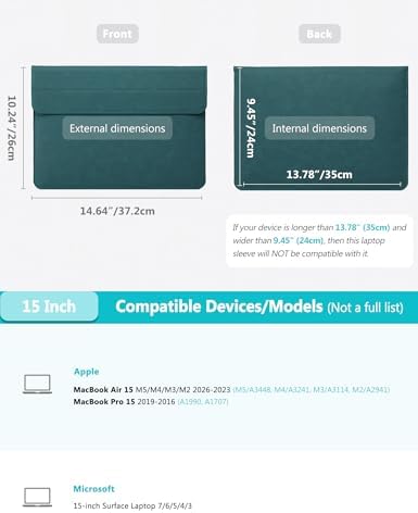 HYZUO 15 Inch Laptop Case Bag Sleeve with Stand for MacBook, Dark Green