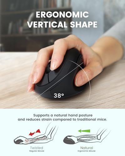 Perixx PERIMICE-719RX Wireless 2.4G Rechargeable Ergonomic Mouse - Duo Wired and Cordless Charging Feature - Wireless Charger Included - Black