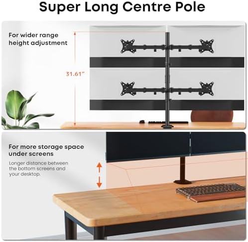 PUTORSEN Quad Monitor Desk Mount, 4 Screens, 17-32", 19.8 lbs Each