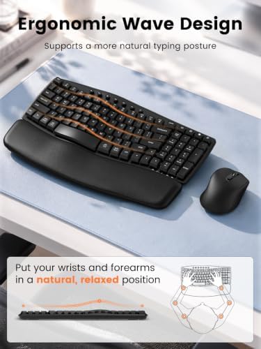 Wireless Keyboard and Mouse Combo, Compact Ergonomic Wave Key, SABLUTE MA61