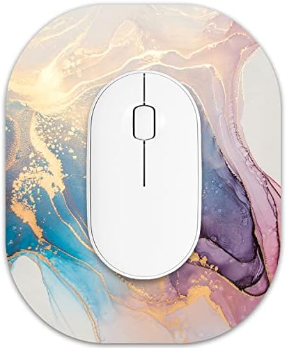 Small Mouse Pad 6 x 7 Inch, Oval Mini Mouse Pad with Non-Slip Rubber Base, Waterproof Compact Mouse Mat for Laptop Computer Wireless Mouse Keyboard Tray Home Office Travel, Pink Gold Marble