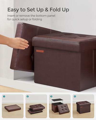 SONGMICS Small Folding Storage Ottoman, 12.2 x 16.1 x 12.2 Inches