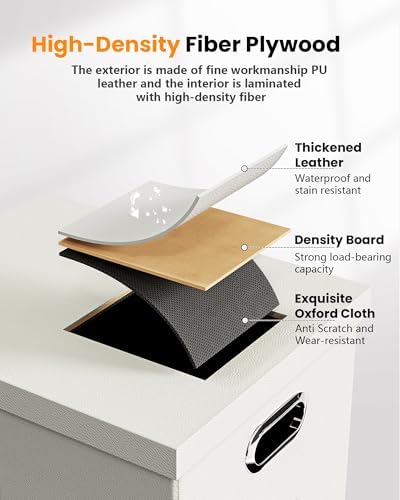 Oterri File Organizer Box with Lid, Portable Hanging File Box for Letter/Legal Files, Office/Decor/Home, 1 Pack, White Leather
