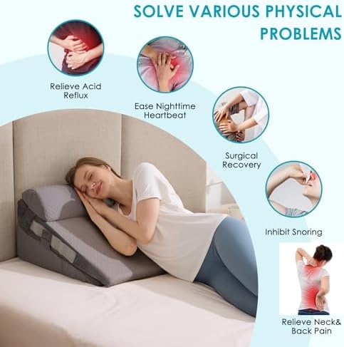3Pcs Wedge Pillow Set for After Surgery,Acid Reflux Relief, Adjustable Bed Wedge Pillows for Sleeping,Anti Snore, Memory Foam Triangle Pillow for Back&Neck&Shoulder Pain Relief, Grey