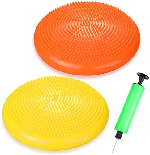 Silipull 2 Pcs Wiggle Seat Inflated Wobble Cushion Flexible Balance Disc with Air Pump for Core Stability Strengthening Improving Posture Physical Exercise