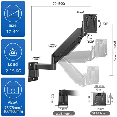 UltraWide Monitor Wall Mount 17-49" Gas Spring Arm