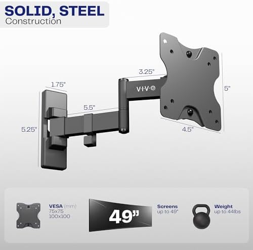 VIVO Full Motion Ultrawide Monitor Wall Mount, Fits Ultra-Wide Screens up to 49 inches and 44 lbs, Tilt and Swivel Arm, Black, MOUNT-VW01M