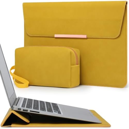 HYZUO 13.3-14 Inch Laptop Case Sleeve with Stand for MacBook,Olive Yellow