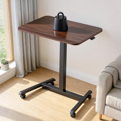 VEVOR Standing Desk, Adjustable Height Mobile Stand Up Desk with 4 Casters, 25.6 x 19 in Small Computer Sit Stand Rolling Workstation with Hook, 33 lbs Desktop Capacity, Ideal for Home Office, Brown
