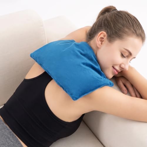 Microwave Heating Pad 8 * 12" Microwave Bean Bag Heating Pad for Neck and Shoulders, Moist Heat Pack Pillow Warm Compress for Knee, Muscles, Joints, Abdomen - Light Blue