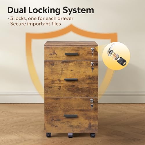 DEVAISE 3 Drawer Wood Filing Cabinet with Upgrade to 3 Individual Locks