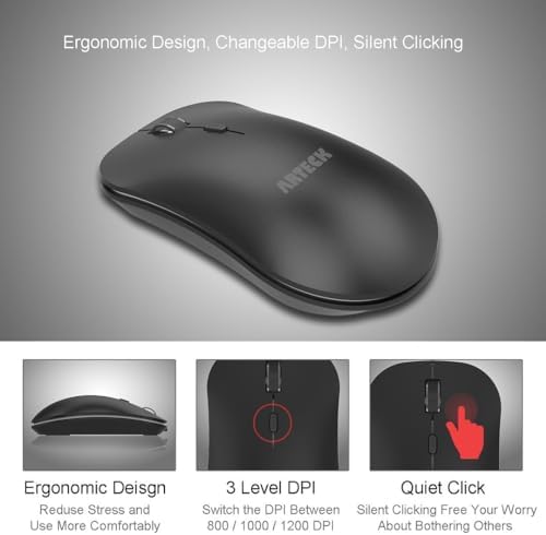 Arteck 2.4G Wireless Keyboard and Mouse Combo Ultra Compact Slim Stainless Keyboard and Ergonomic Mouse for Computer/Desktop/PC/Laptop and Windows 10/8/7 Build in Rechargeable Battery